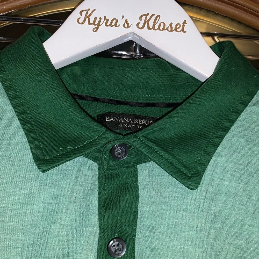 Banana Republic Luxury Touch Standard Fit Polo Shirt Two-Tone Green 100% Cotton